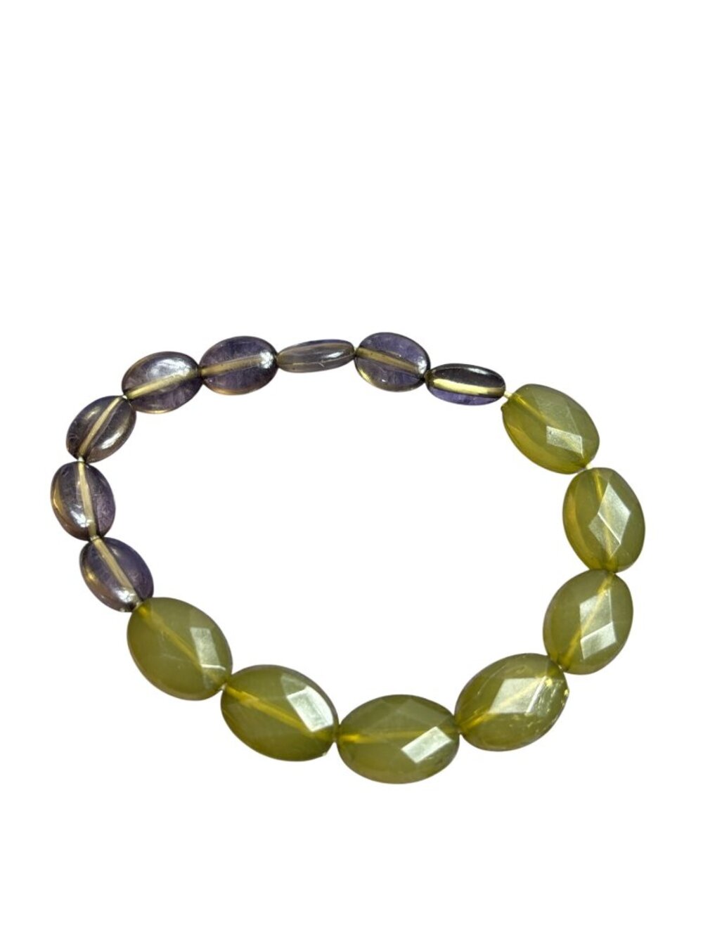 2 Tone Green Plastic Oval Beaded Stretchy Bracelet 7 inches Unstretched